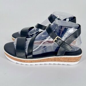 Marc Fisher Grandie Wedge Black Strappy cork low 1.5" Platform sandals sz 9M